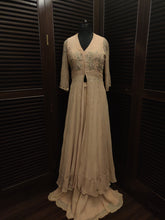 Load image into Gallery viewer, Champagne anarkali jacket with sharara pants
