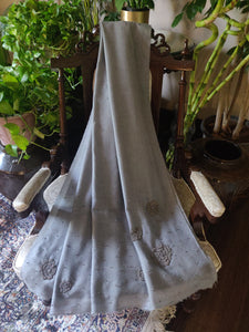 Grey ombre pashmina shawl with beadwork tassles
