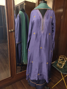 Earthy  lavender purple silk suit
