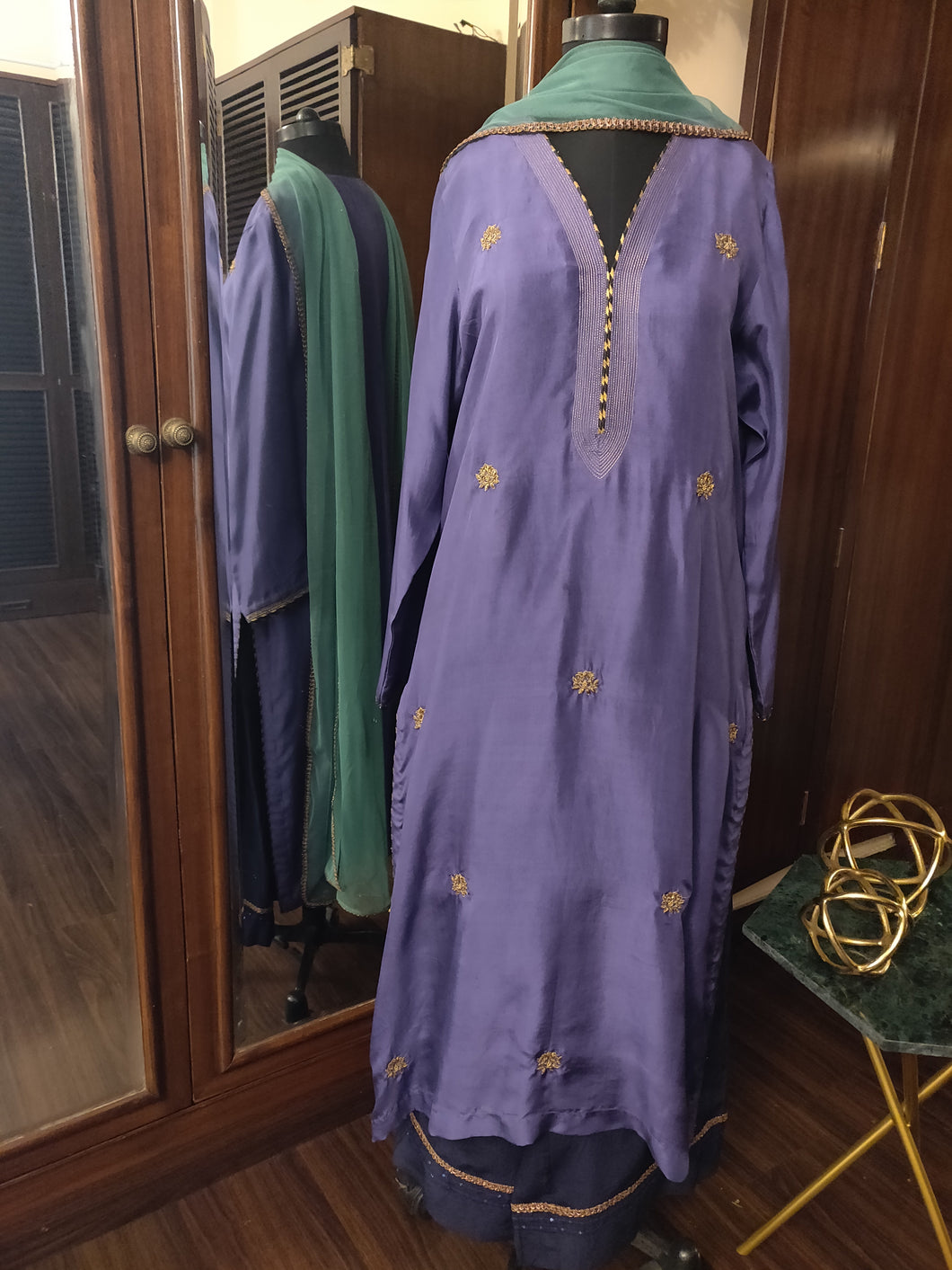 Earthy  lavender purple silk suit