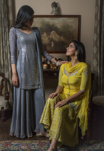 Yellow and silver banarsi  sharara