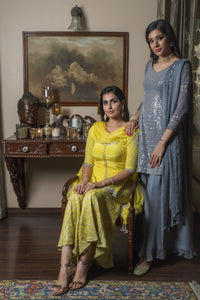 Yellow and silver banarsi  sharara