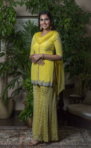 Yellow and silver banarsi  sharara