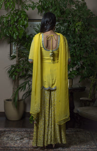 Yellow and silver banarsi  sharara